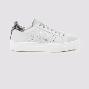 P448 White and Gray Sneakers with Leopard Accent
